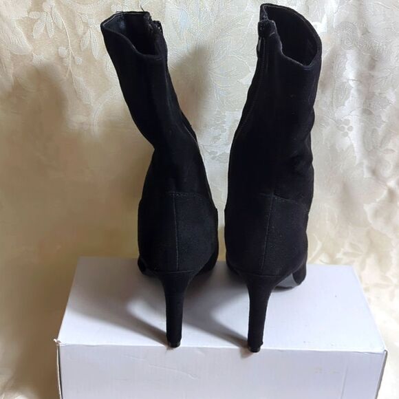 Rialto Black Suede Chung Button Marching Style Mid Calf Hi Heeled Boots - Picture 7 of 10